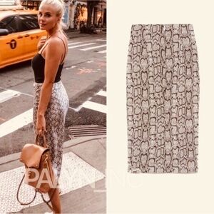 Zara Stylish Snake Animal Print Midi Pencil Skirt Back Zipper Slit Fitted XS